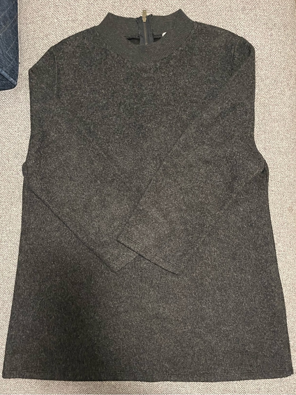 Lavender Charcoal Gray Exposed Back Zip Mock Neck Sweater M